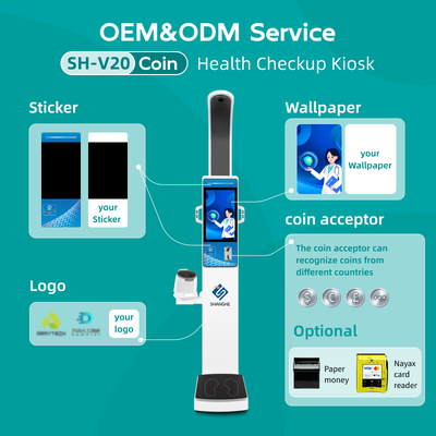 19-inch Advertising Screen Multi Functions Coin Operated Body Checking Machine Self Serviced Health Checkup Kiosk