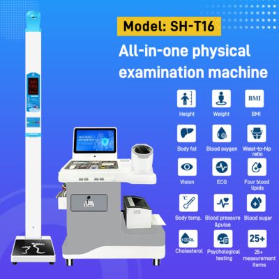 Medische gezondheidskiosk One-stop zelfbedieningsstation voor volledige lichaamscontrole met telegeneeskunde Kenmerken Stalen bloeddrukkiosk