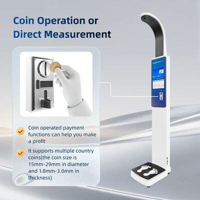 Commerciële Outdoor Muntautomaat Weegschaal Lichaamssamenstelling Vetschaal Hoogte en Gewicht Balans Operad OEM BMI